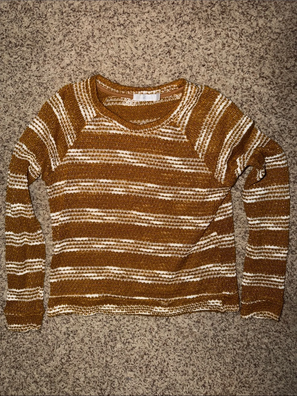 Quirky Circus Striped Cream and Brown with gold woven tinsel Knit Sweater
